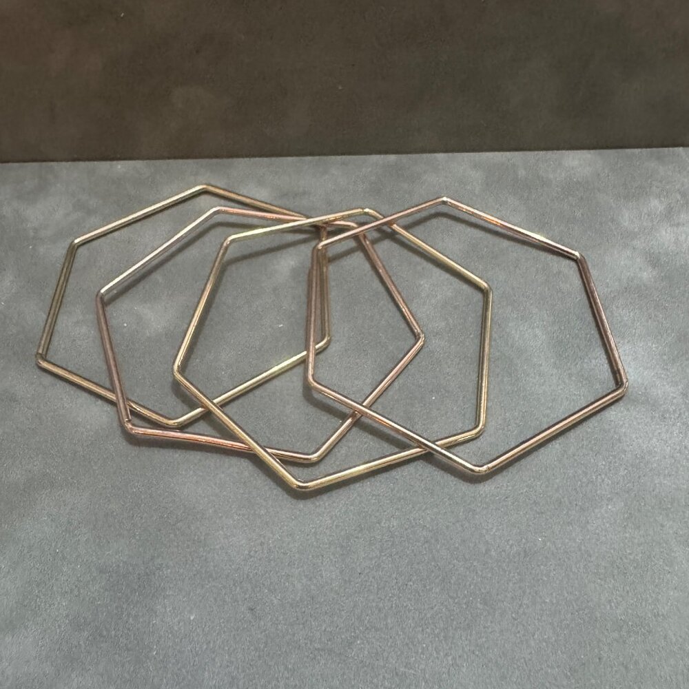Hexagon Shaped Metal Bracelets Set Of 5 Rose Gold Tone